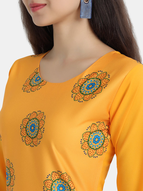 Crepe Yellow Colour Digital Printed Straight Kurti Only 530236