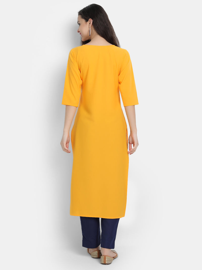 Crepe Yellow Colour Digital Printed Straight Kurti Only 530236