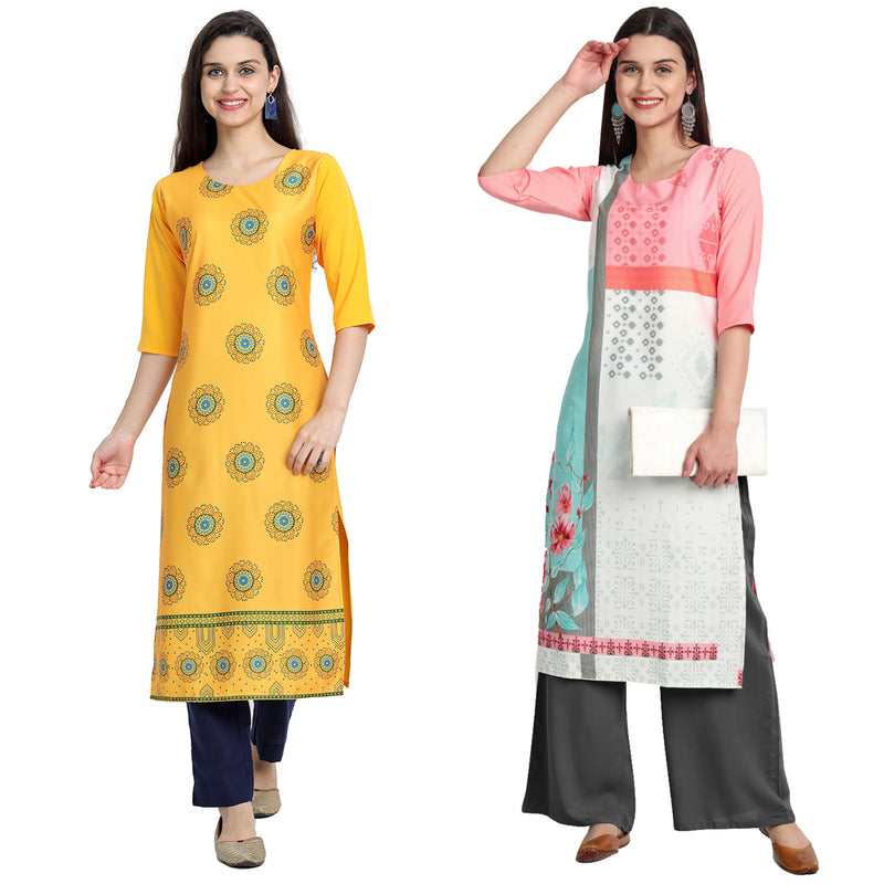 Ethnic Basket Crape Multicolor Printed Knee Length Set of 2 Kurta 530236-530097