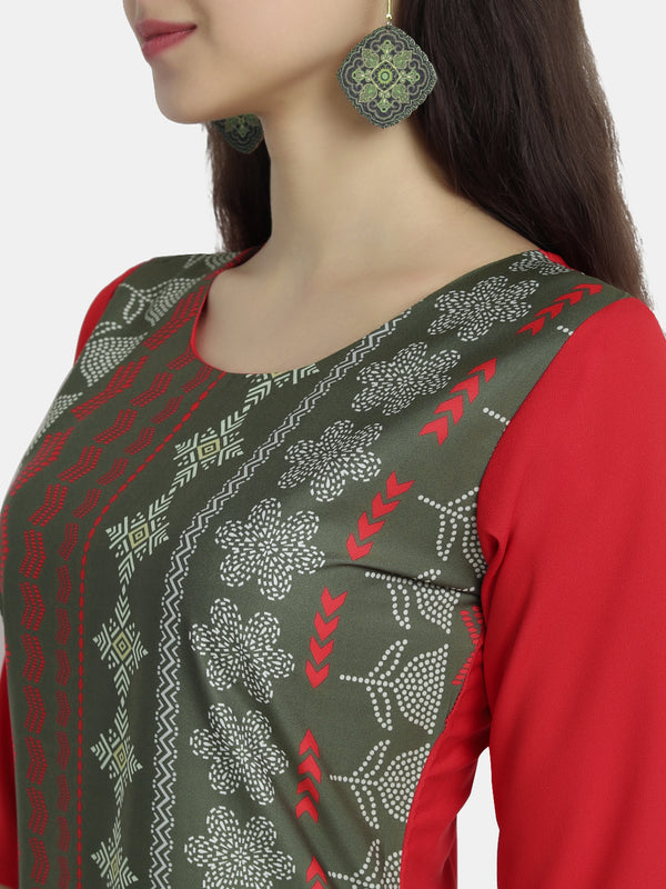 Crepe Green Colour Digital Printed Straight Kurti Only 530237