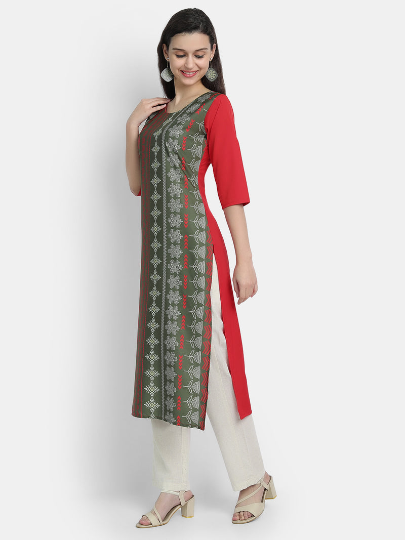 Crepe Green Colour Digital Printed Straight Kurti Only 530237