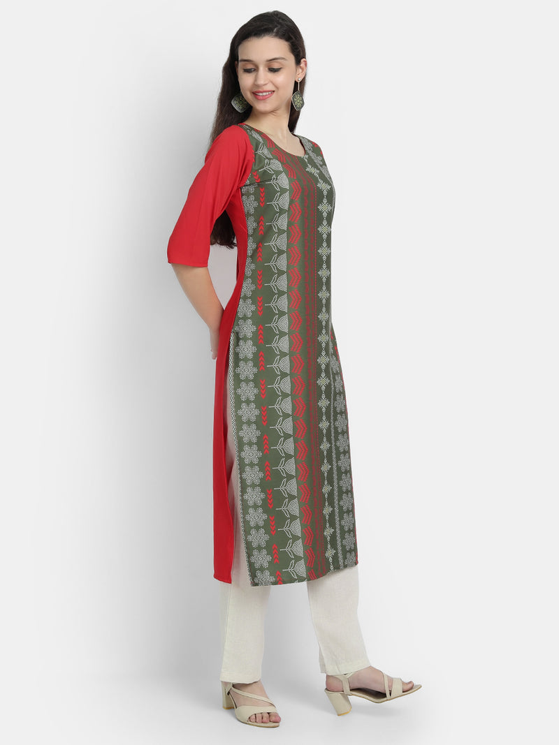 Crepe Green Colour Digital Printed Straight Kurti Only 530237