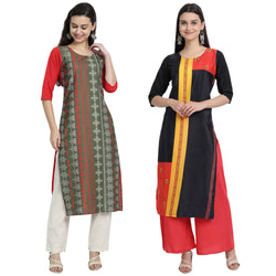 Ethnic Basket Crape Multicolor Printed Knee Length Set of 2 Kurta 530237-530100