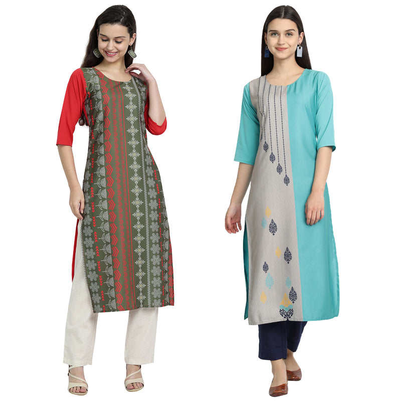 Ethnic Basket Crape Multicolor Printed Knee Length Set of 2 Kurta 530237-530110