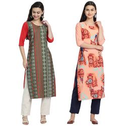 Ethnic Basket Crape Multicolor Printed Knee Length Set of 2 Kurta 530237-530119