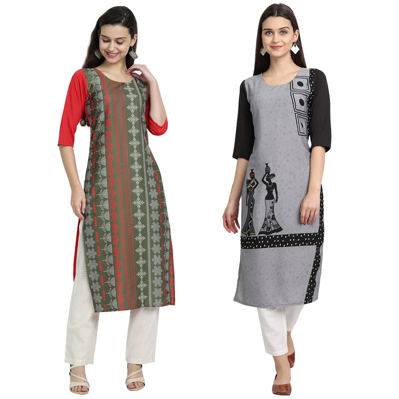 Ethnic Basket Crape Multicolor Printed Knee Length Set of 2 Kurta 530237-530123