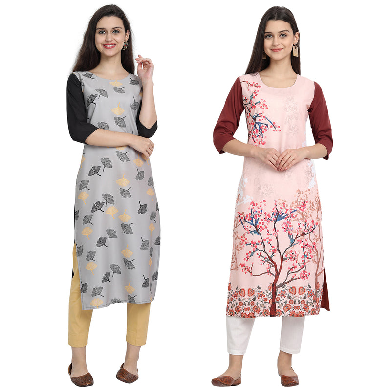 Ethnic Basket Crape Multicolor Printed Knee Length Set of 2 Kurta 530238-530137