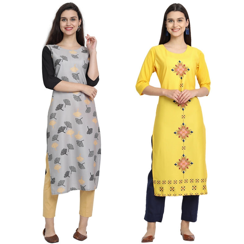 Ethnic Basket Crape Multicolor Printed Knee Length Set of 2 Kurta 530238-530191