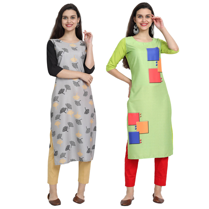 Ethnic Basket Crape Multicolor Printed Knee Length Set of 2 Kurta 530238-530239