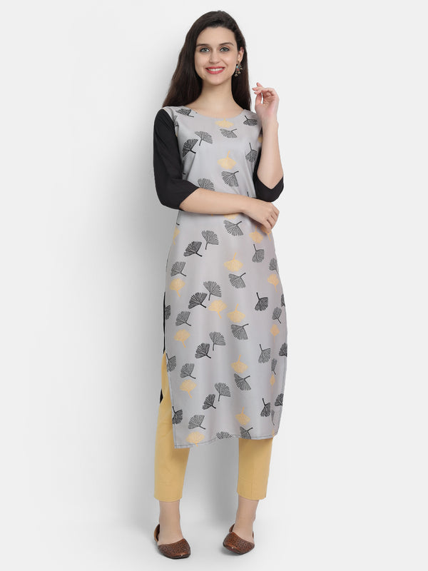 Crepe Grey Colour Digital Printed Straight Kurti Only 530238