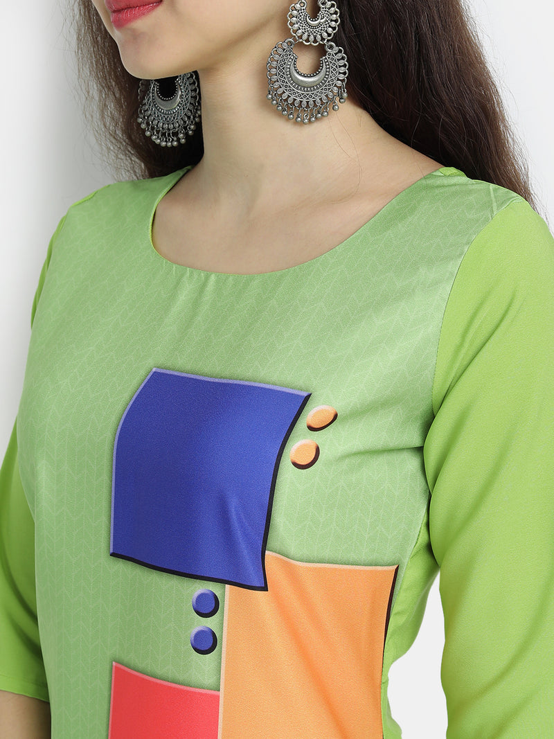 Crepe Green Colour Digital Printed Straight Kurti Only 530239