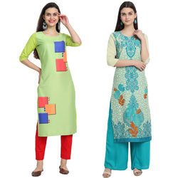 Ethnic Basket Crape Multicolor Printed Knee Length Set of 2 Kurta 530239-530004