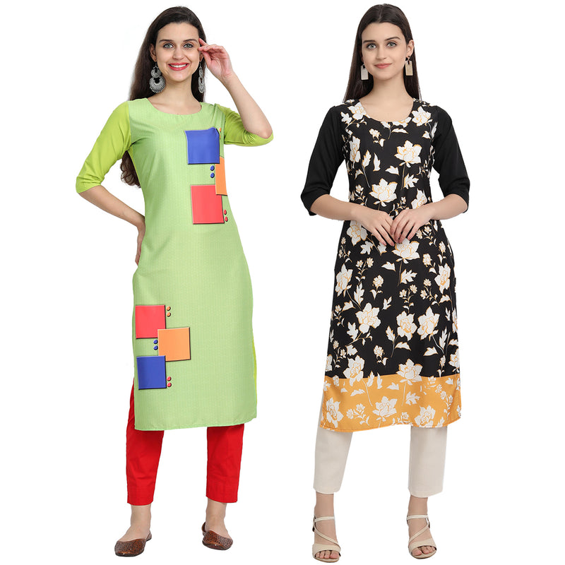 Ethnic Basket Crape Multicolor Printed Knee Length Set of 2 Kurta 530239-530013