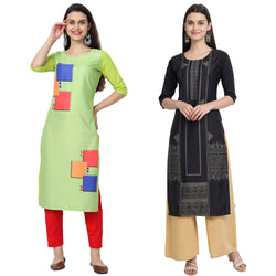 Ethnic Basket Crape Multicolor Printed Knee Length Set of 2 Kurta 530239-530016