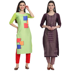 Ethnic Basket Crape Multicolor Printed Knee Length Set of 2 Kurta 530239-530017