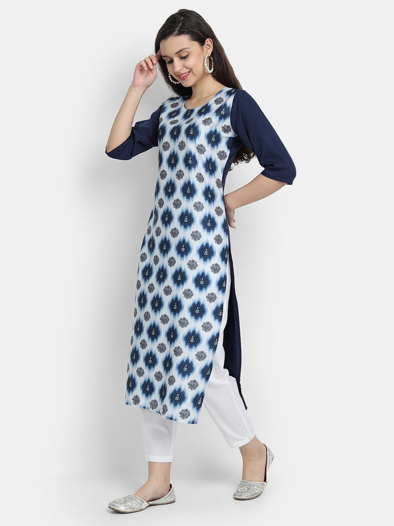 Crepe Blue Colour Digital Printed Straight Kurti Only 530240