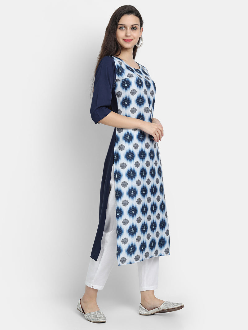 Crepe Blue Colour Digital Printed Straight Kurti Only 530240