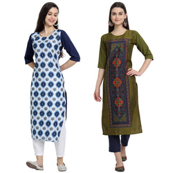 Ethnic Basket Crape Multicolor Printed Knee Length Set of 2 Kurta 530240-530058