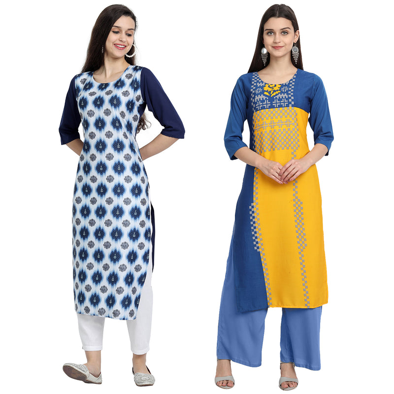 Ethnic Basket Crape Multicolor Printed Knee Length Set of 2 Kurta 530240-530060