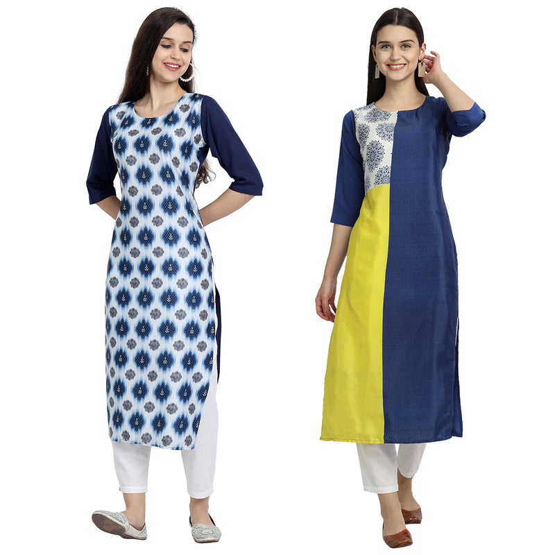 Ethnic Basket Crape Multicolor Printed Knee Length Set of 2 Kurta 530240-530099