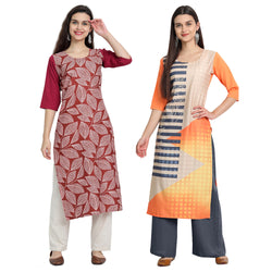 Ethnic Basket Crape Multicolor Printed Knee Length Set of 2 Kurta 530241-530113