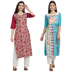 Ethnic Basket Crape Multicolor Printed Knee Length Set of 2 Kurta 530241-530116