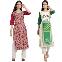 Ethnic Basket Crape Multicolor Printed Knee Length Set of 2 Kurta 530241-530120