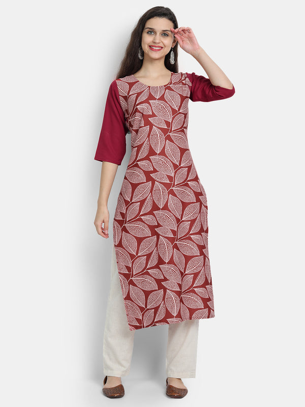 Crepe Maroon Colour Digital Printed Straight Kurti Only 530241