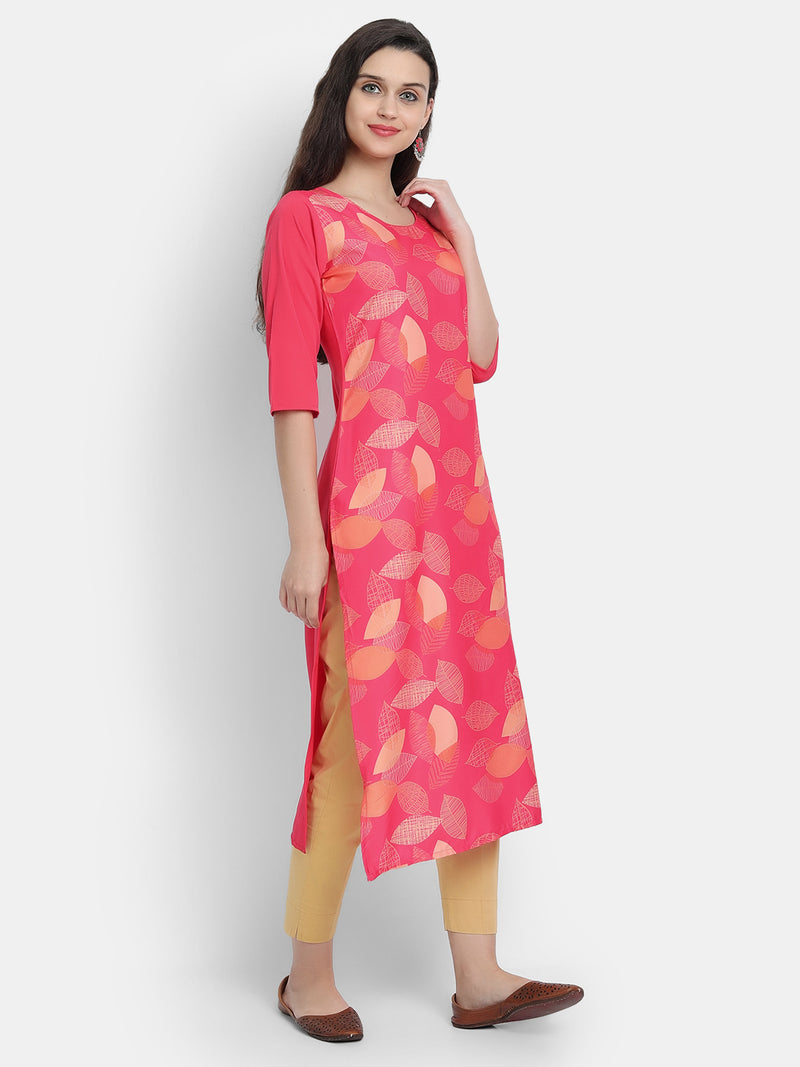 Crepe Pink Colour Digital Printed Straight Kurti Only 530245