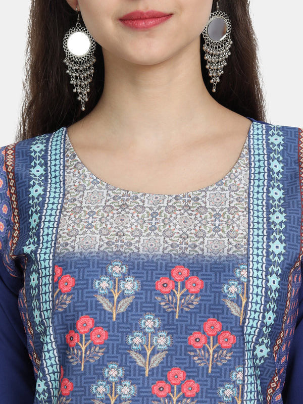 Crepe Blue Colour Digital Printed Straight Kurti Only 530246