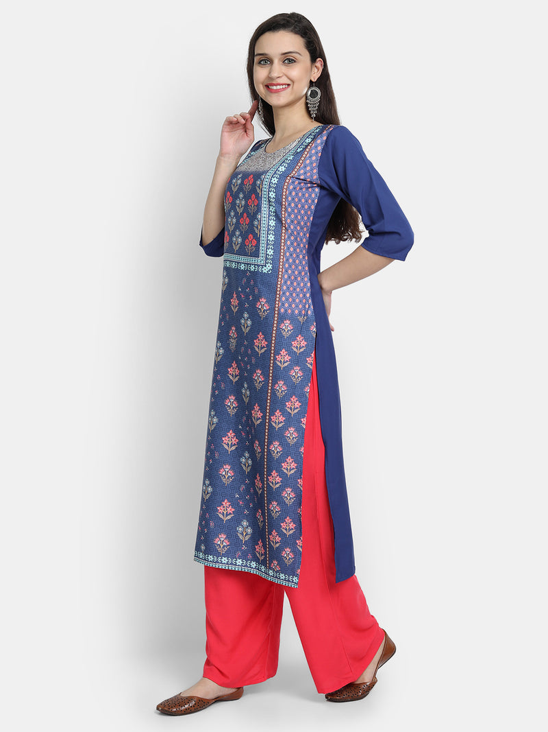 Crepe Blue Colour Digital Printed Straight Kurti Only 530246