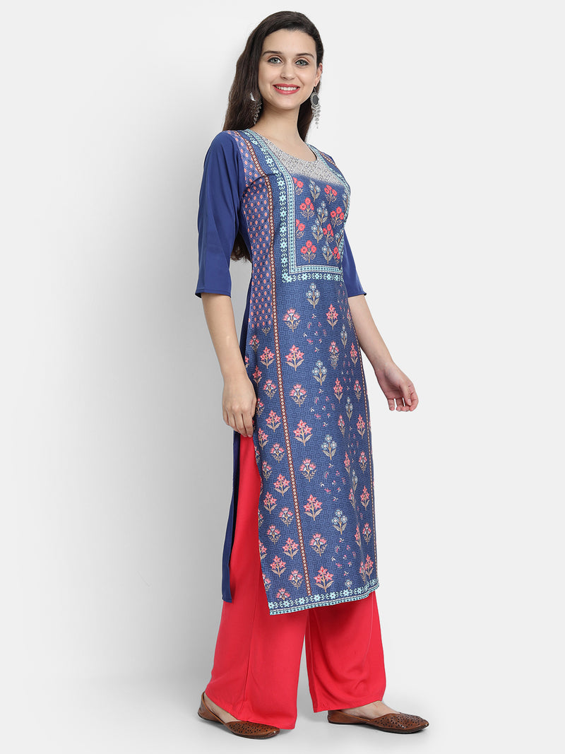 Crepe Blue Colour Digital Printed Straight Kurti Only 530246