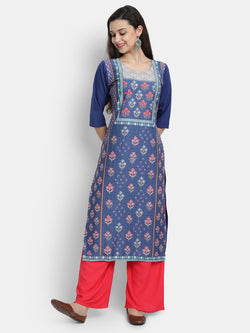 Crepe Blue Colour Digital Printed Straight Kurti Only 530246