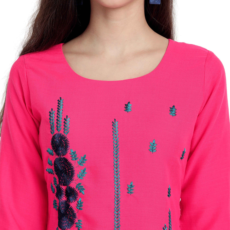Ethnic Basket Cotton Pink Color Embroidered Kurti 530250