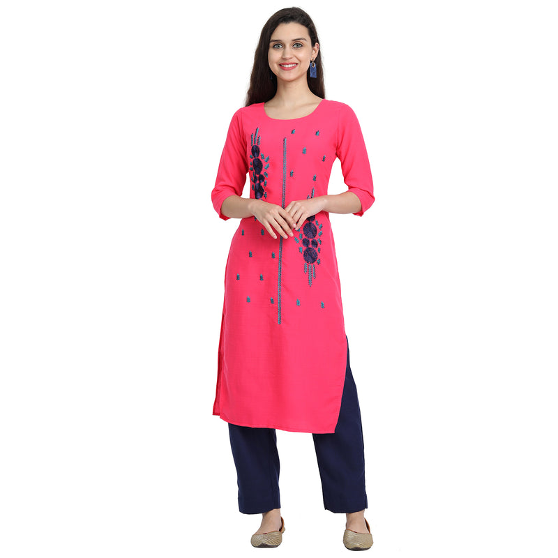 Ethnic Basket Cotton Pink Color Embroidered Kurti 530250