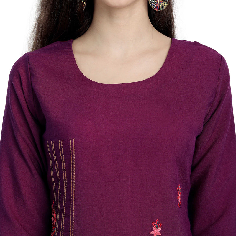 Ethnic Basket Cotton Purple Color Embroidered Kurti 530253