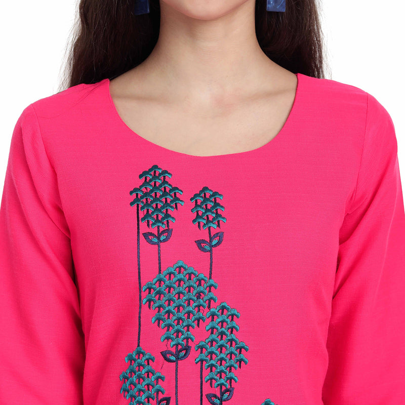 Ethnic Basket Cotton Pink Color Embroidered Kurti 530254