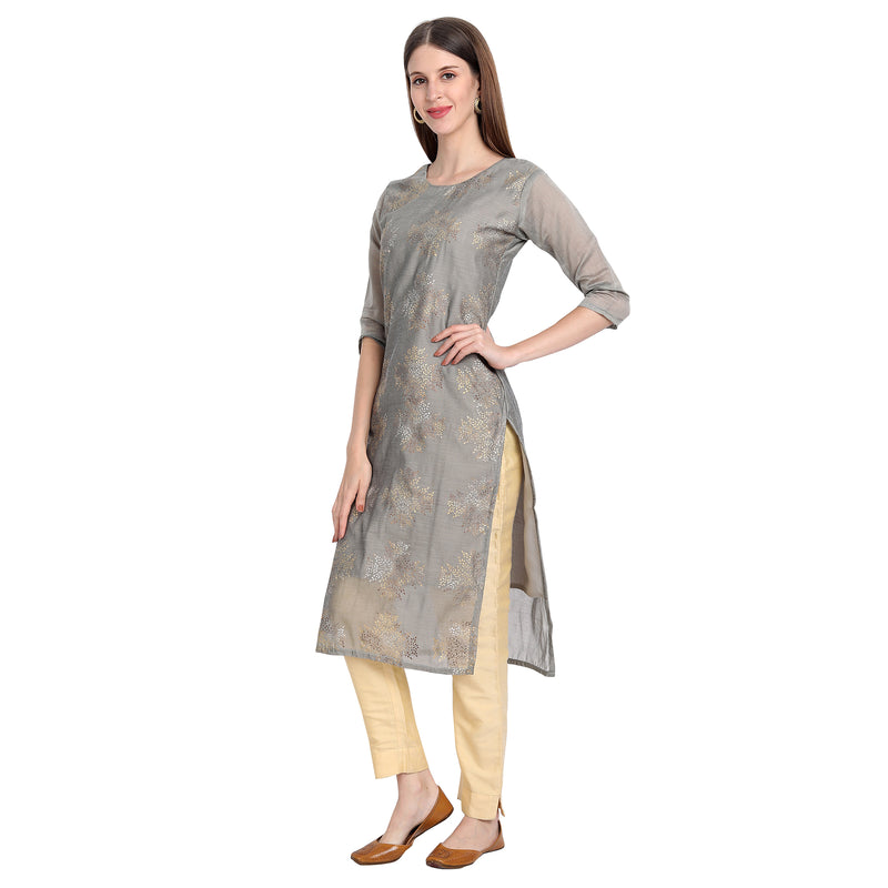 Chanderi Silk Material Grey Colour Rubber Printed Kurti Only