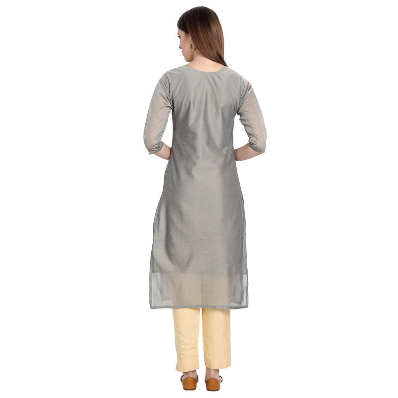 Chanderi Silk Material Grey Colour Rubber Printed Kurti Only