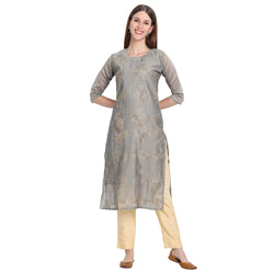 Chanderi Silk Material Grey Colour Rubber Printed Kurti Only