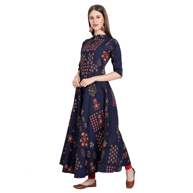 Crepe Material Blue Colour Printed Anarkali Gown