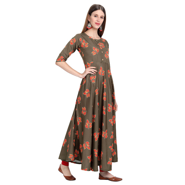 Crepe Material Brown Colour Printed Anarkali Gown