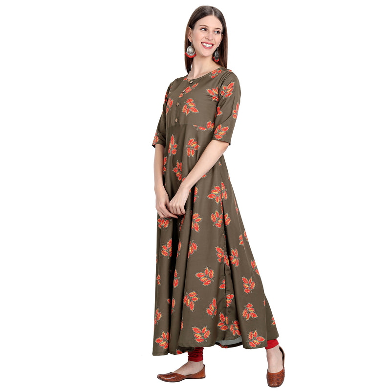 Crepe Material Brown Colour Printed Anarkali Gown