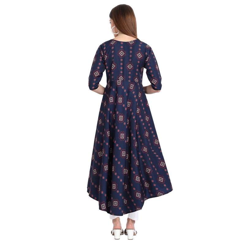 Crepe Material Dark Blue Colour Printed Anarkali Gown