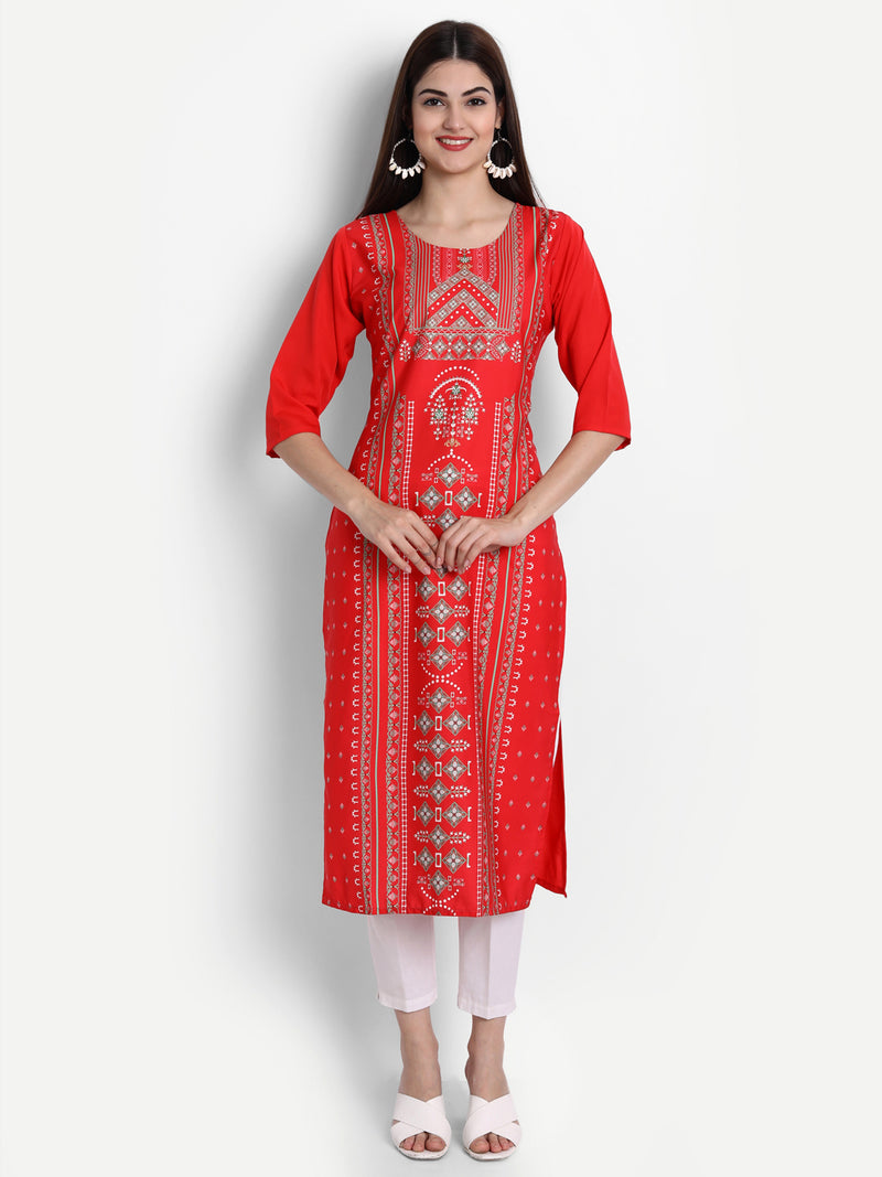 Crepe Red Colour Digital Printed Straight Kurti Only 530286
