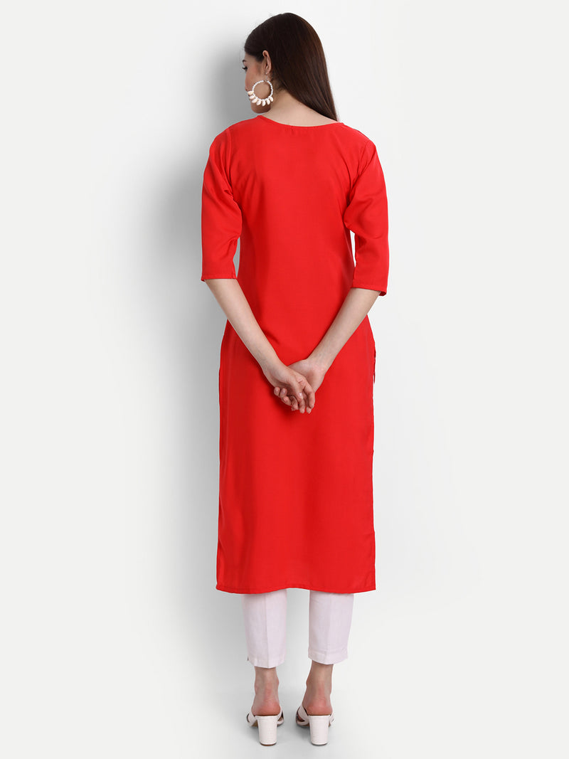 Crepe Red Colour Digital Printed Straight Kurti Only 530286