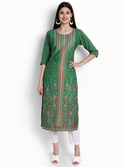 Crepe Green Colour Digital Printed Straight Kurti Only 530287
