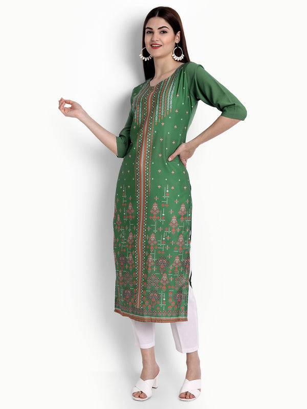 Crepe Green Colour Digital Printed Straight Kurti Only 530287