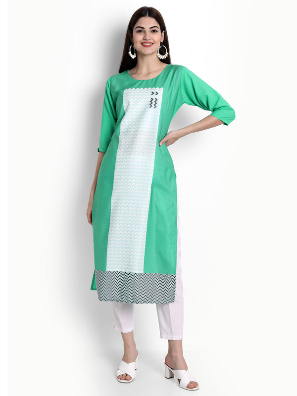 Crepe Green Colour Digital Printed Straight Kurti Only 530288