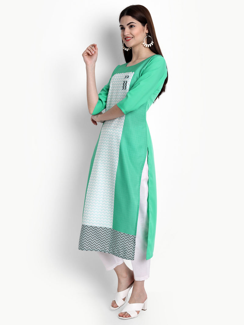 Crepe Green Colour Digital Printed Straight Kurti Only 530288
